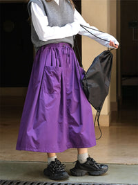 3D Pocket A-Line Long Skirt_BDHL6532