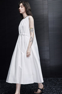 White Sleeveless Pleated Dress_BDHL6976