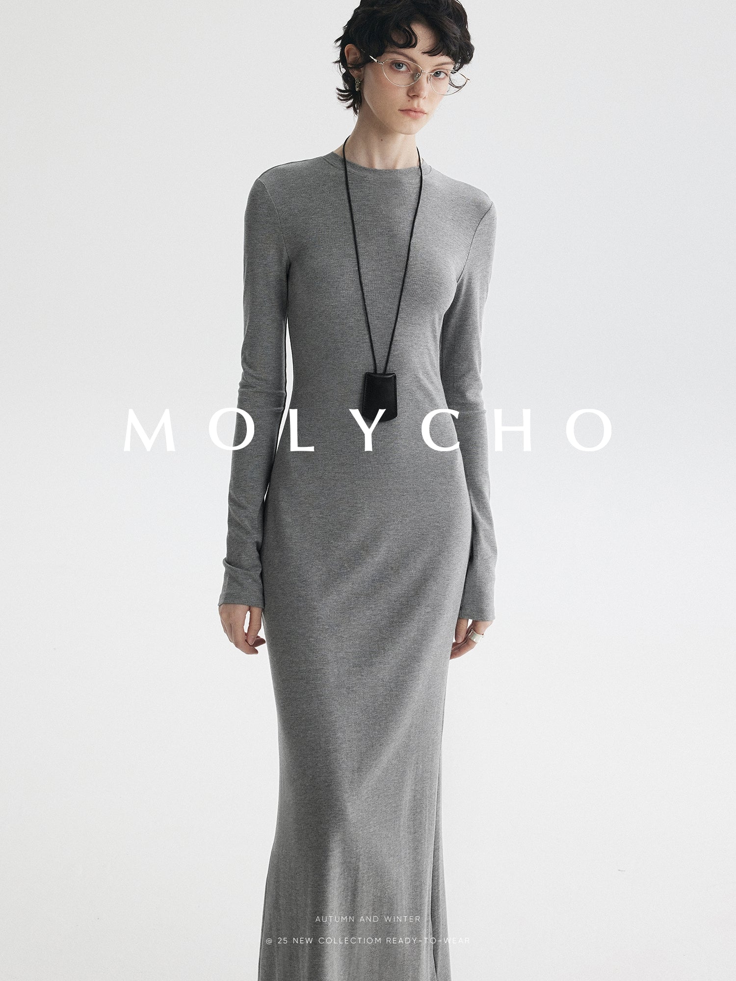 Simple Slim-Fit Long Dress_BDHL7726