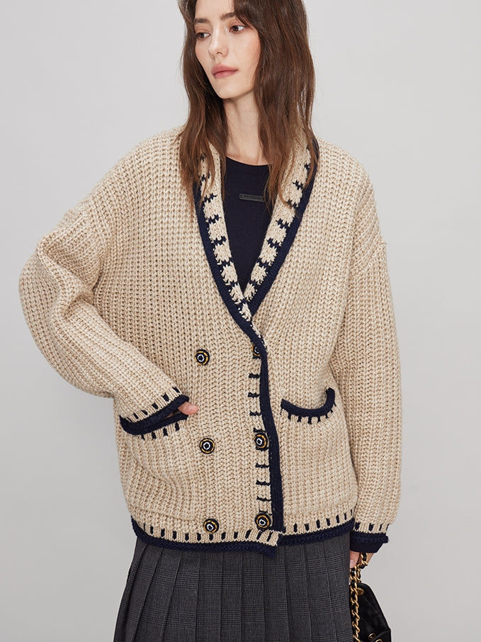 V-Neck Chunky Knit Cardigan_BDHL7989