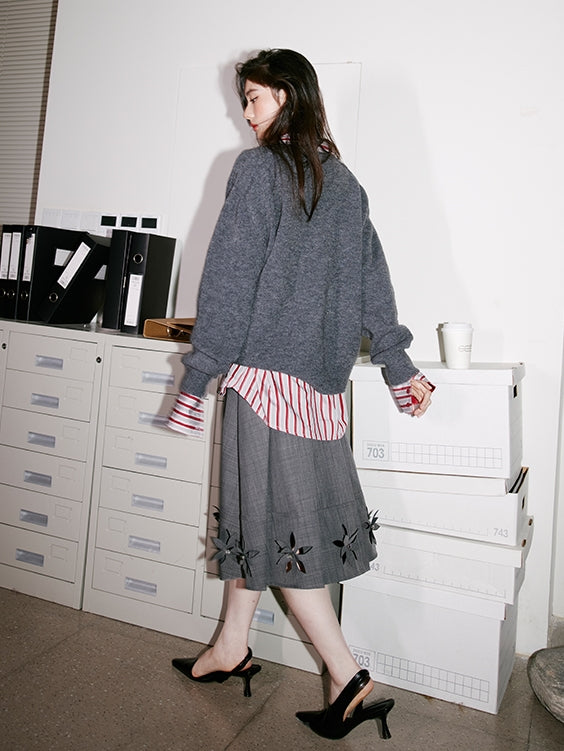 3D Hollow Pleated Skirt_BDHL6750