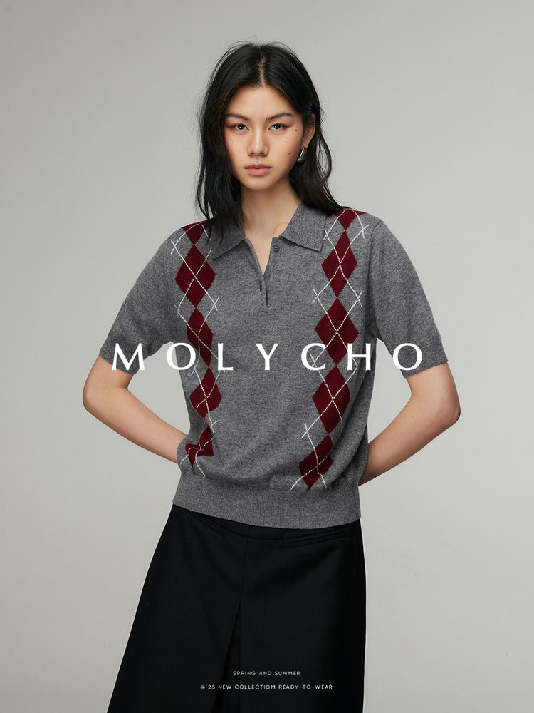 Polo Collar Argyle Knit_BDHL6885