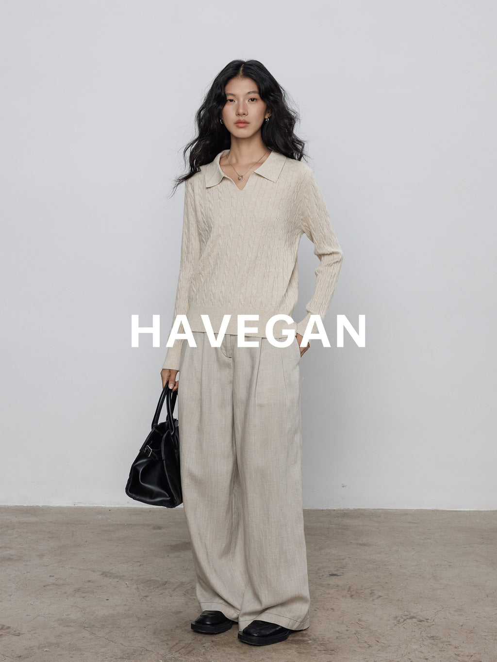 Polo-Collar Cable Knit Tops_BDHL7782