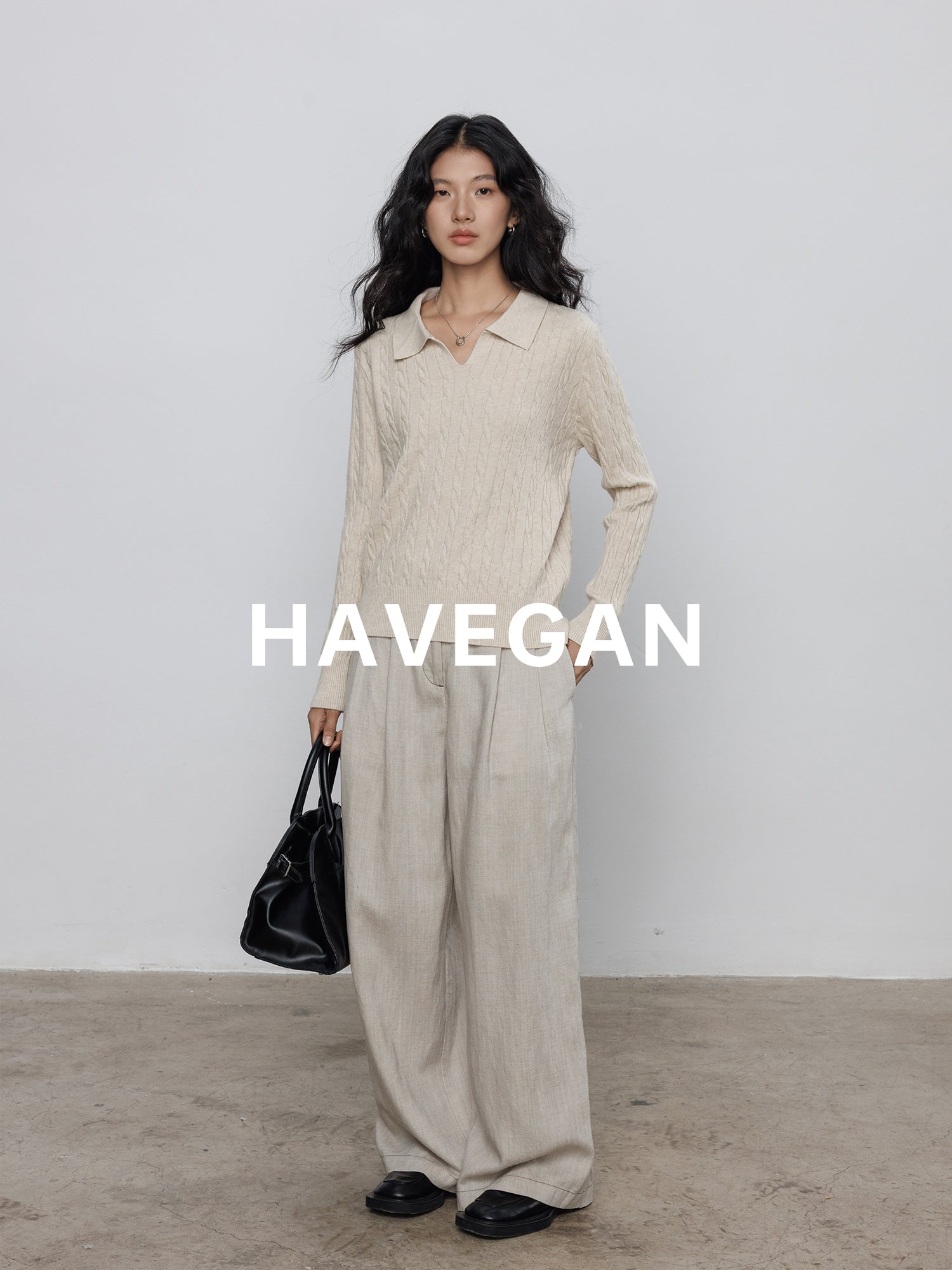 Polo-Collar Cable Knit Tops_BDHL7782