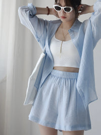 Thin Striped Tops And Shorts Set_BDHL6047