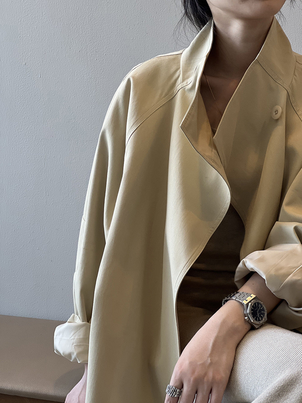 Retro Stand Collar Trench Coat_BDHL7126