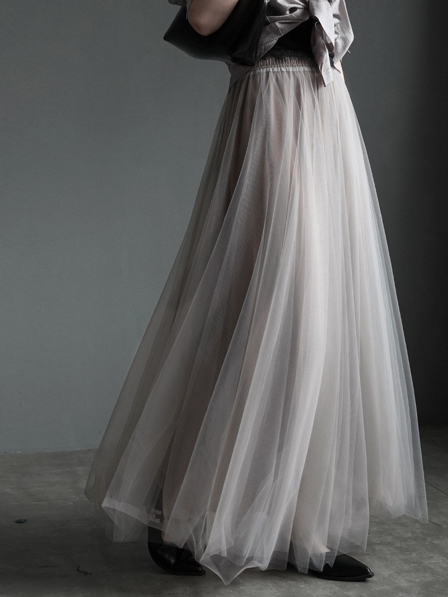 Tulle Flared Maxi Skirt_BDHL8351