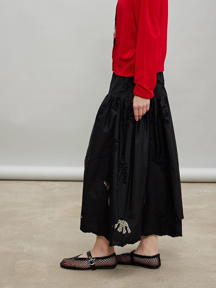 Embroidered Hollow A-Line Skirt_BDHL7184