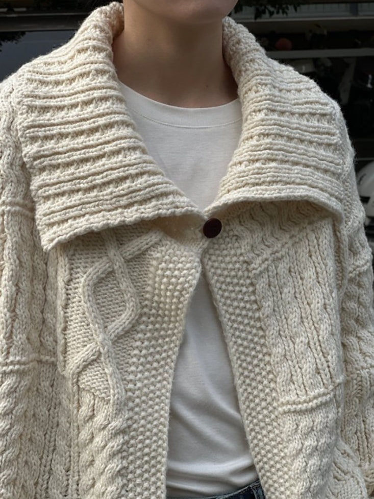 領口飾邊麻花針織開襟衫_BDHL8135