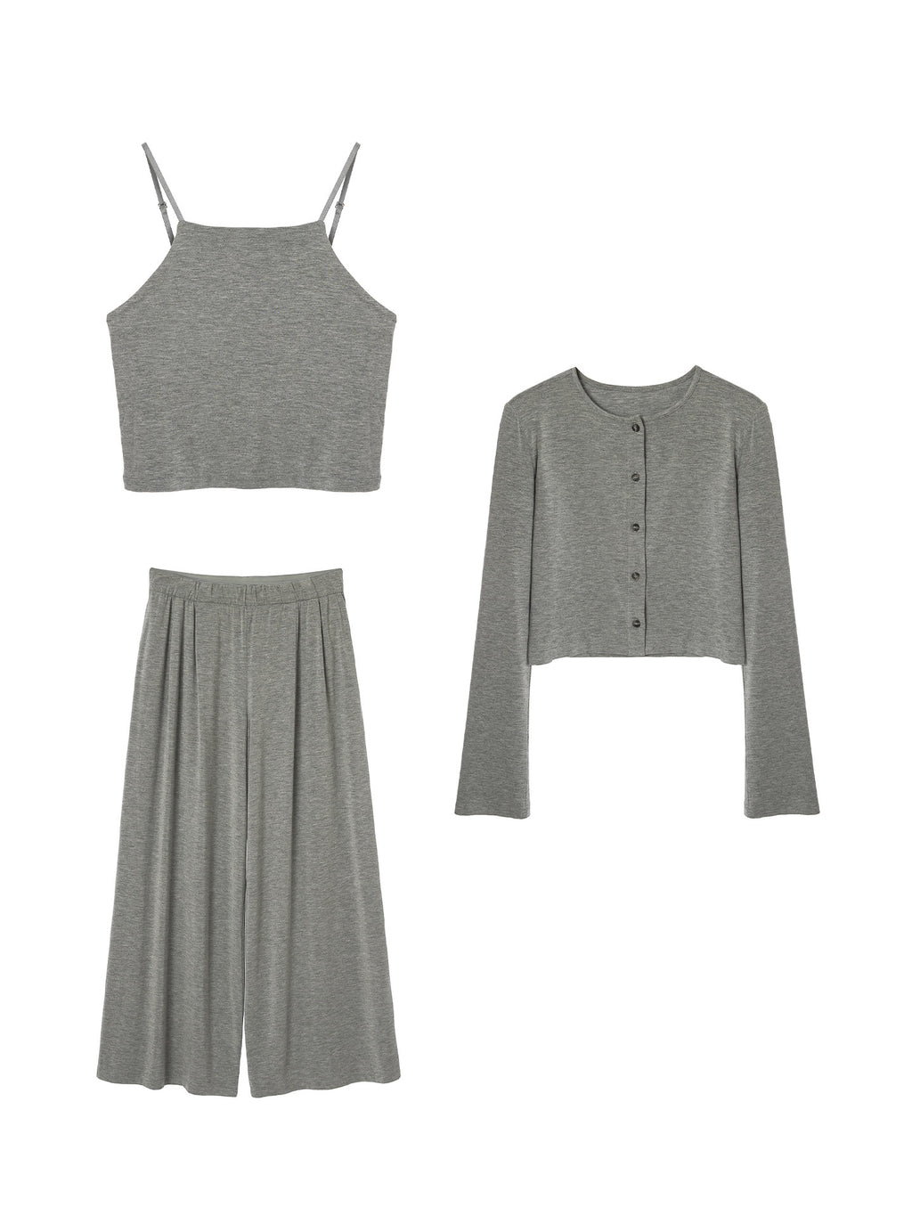 Knit Cardigan Camisole and Wide Pants_BDHL8344