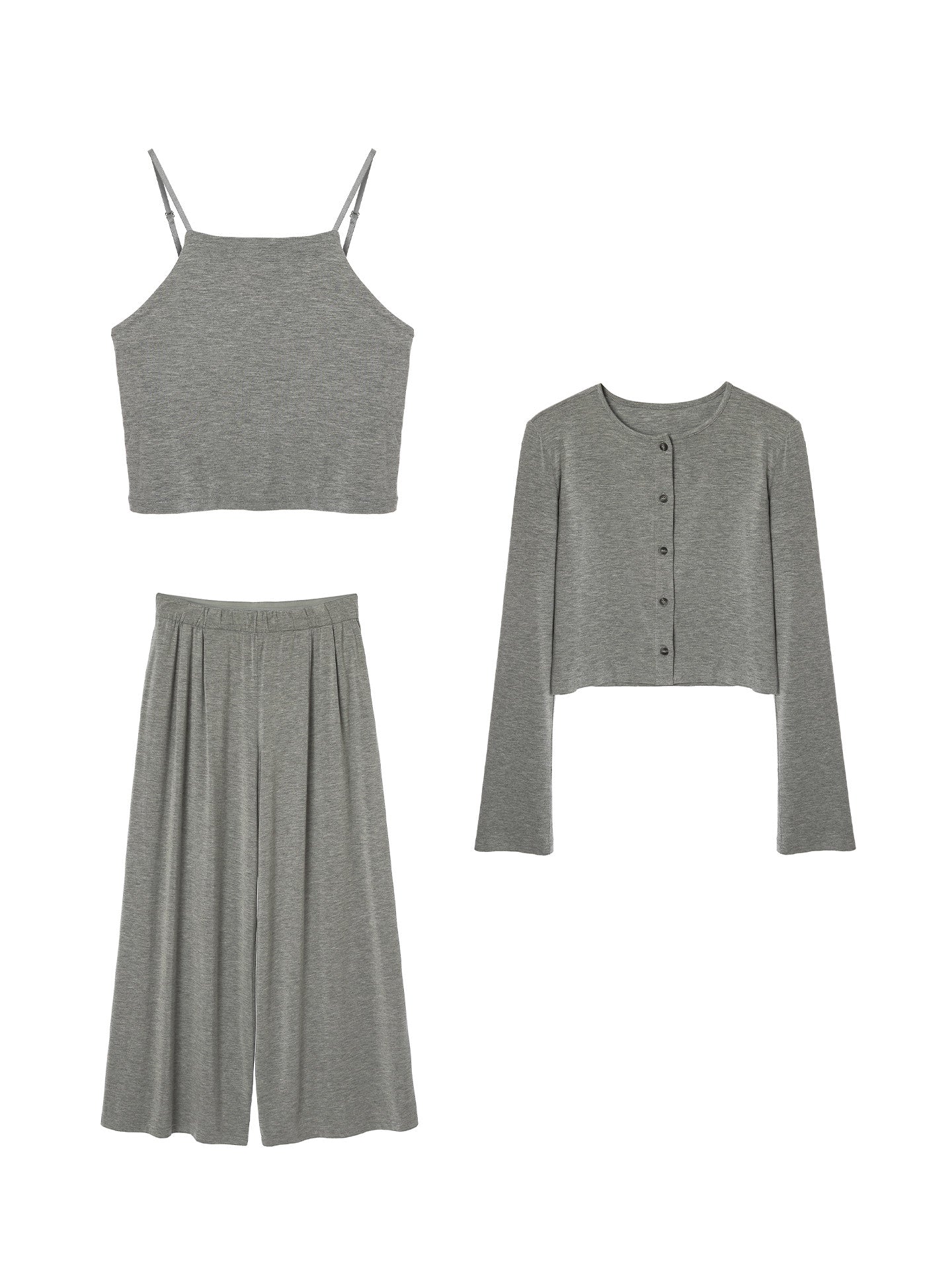 Knit Cardigan Camisole and Wide Pants_BDHL8344