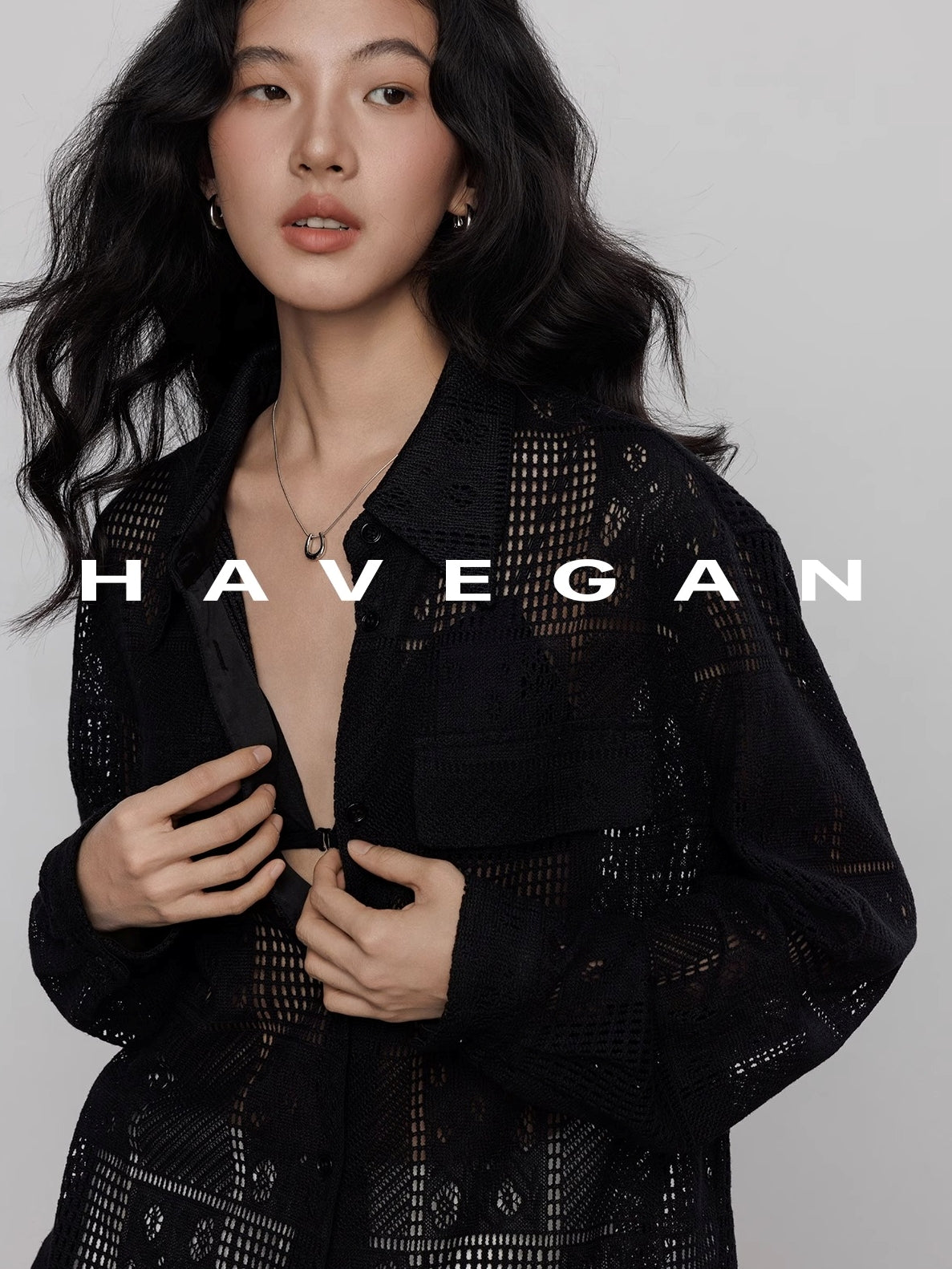 Hollow Lace Knitted Shirt Jacket_BDHL7367