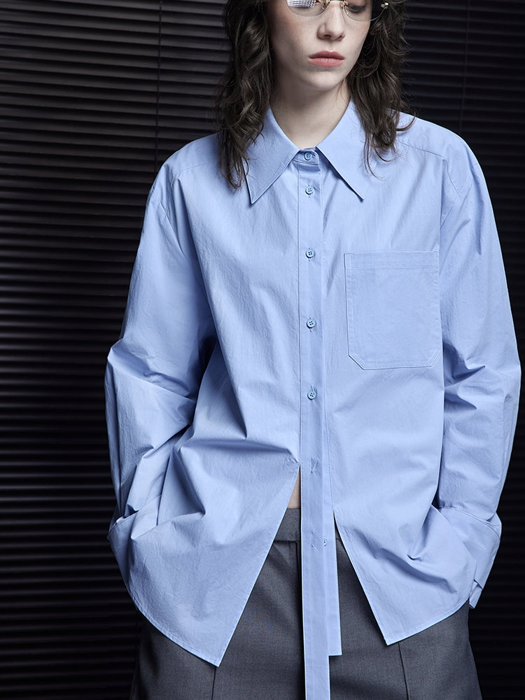 Blue Lapel Long-Sleeved Shirt_BDHL7030