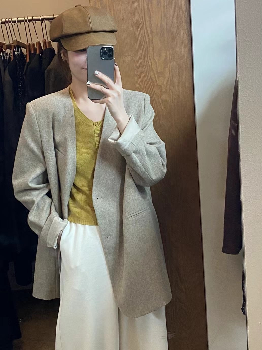 Loose-Fitting Collarless Jacket_BDHL7148