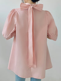 Lantern Sleeve Bow Tie Tops_BDHL7218