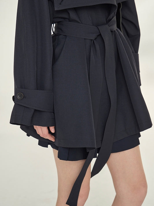 Tide Drawstring Short Trench Coat_BDHL7735