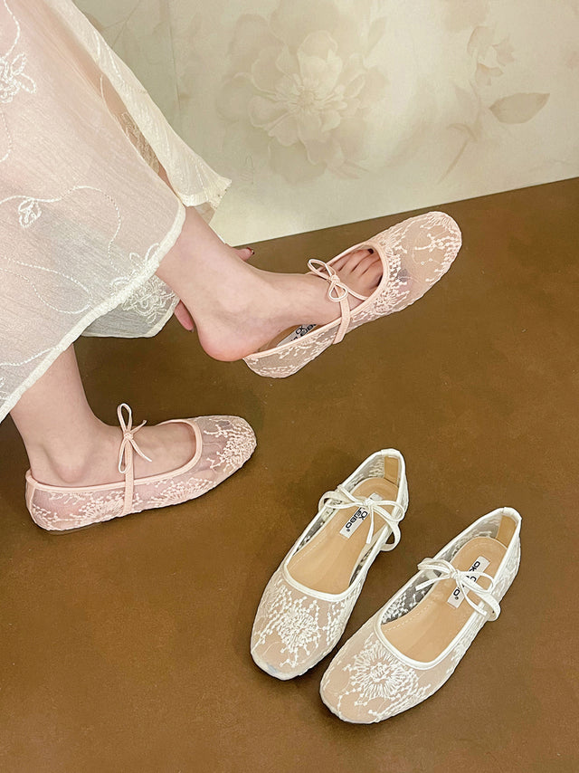 Lace Hollow Bowknot Shoes_BDHL7456