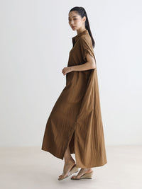 Loose-Fitting Waist Tie Slit Dress_BDHL7248