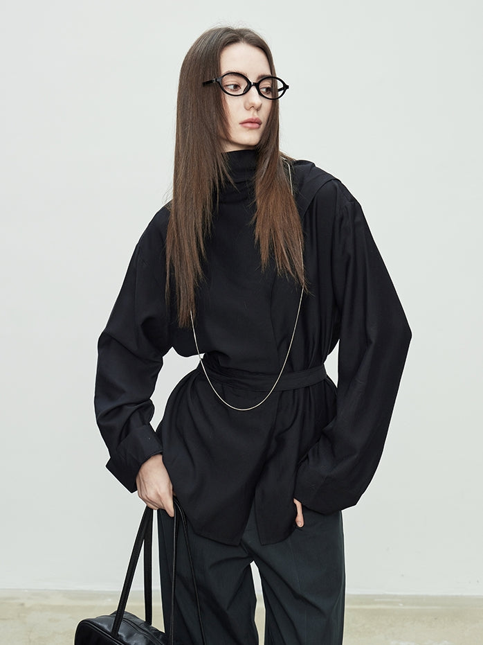 Draped Collar Ribbon Shirt_BDHL7100