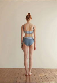 High Waist Striped Split Bandeau Bikini_HL3233