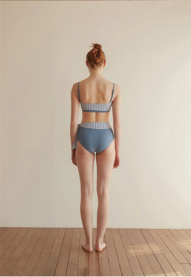 High Waist Striped Split Bandeau Bikini_HL3233