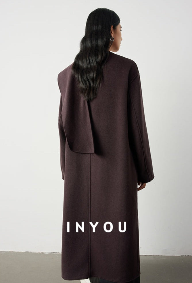 Scarf collar long coats_BDHL5292 
