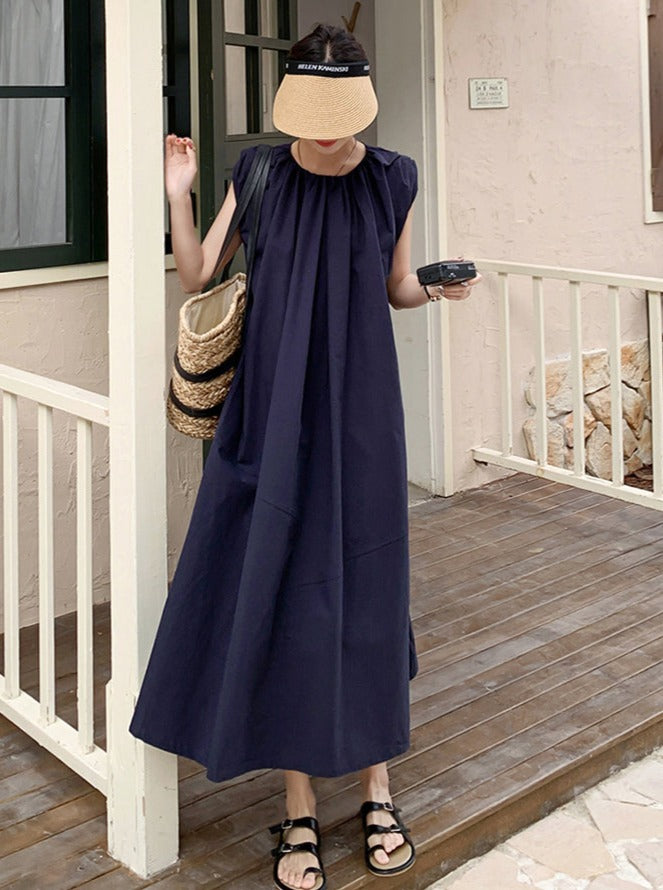 Navy Sleeveless A-Line Dress_BDHL6228