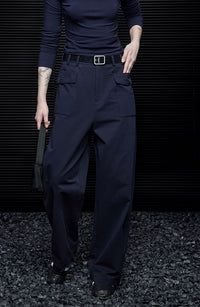 Navy Straight Wide-Leg Pants_BDHL6990