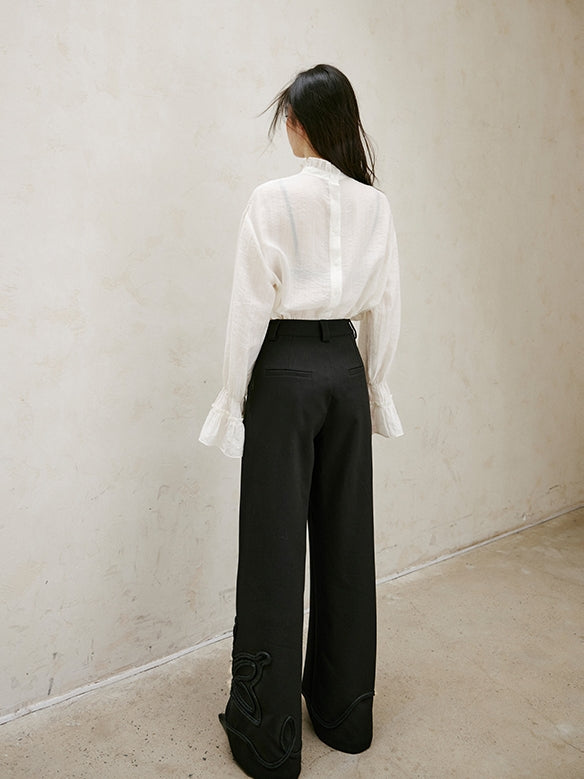 Black Embroidered Straight Pants_BDHL6743