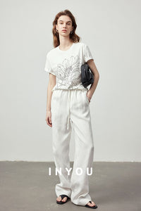 Draped Elastic Waist Wide Pants_BDHL6122