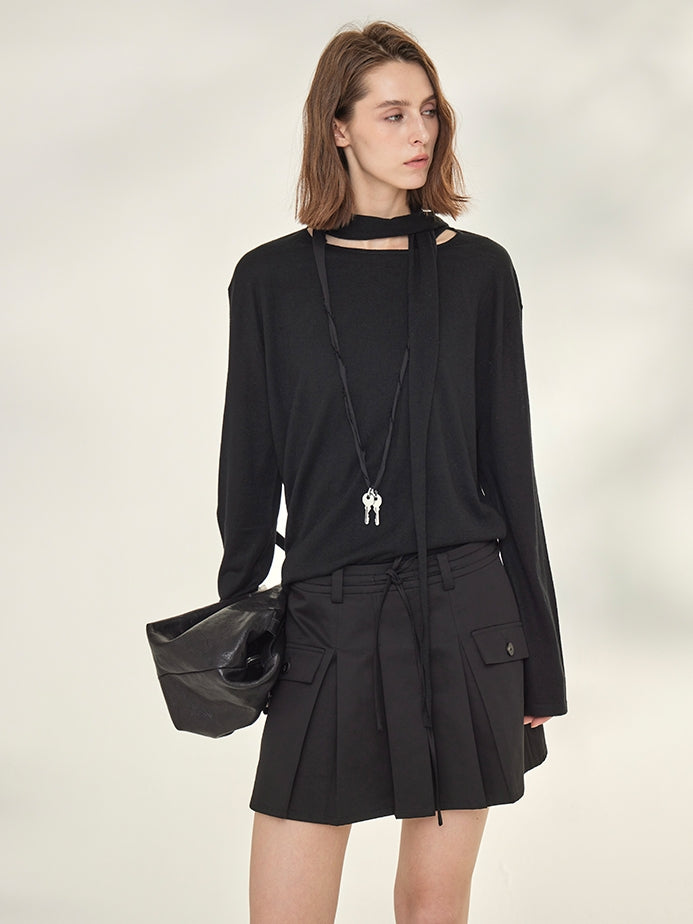 Ribbon-Tie Short-Sleeved Or Long-Sleeved Tops_BDHL7790