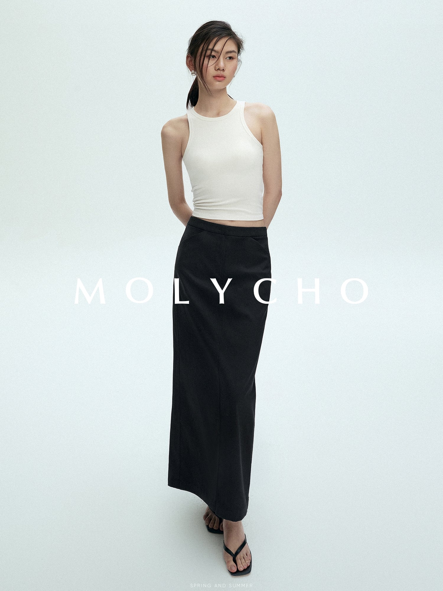 Black Long Straight Skirt_BDHL7428