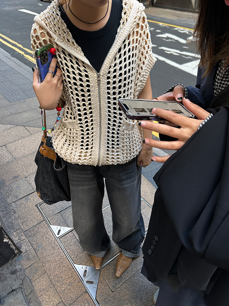 Hooded Hollow Knit Cardigan_BDHL7157