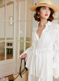 Relaxed Drawstring White Shirt_BDHL6011