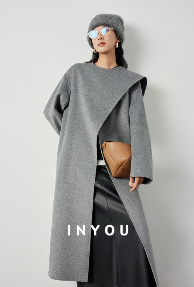 Scarf collar long coats_BDHL5292 