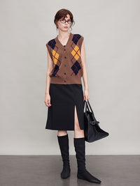 Argyle Knitted Vest Or Cardigan_BDHL6630