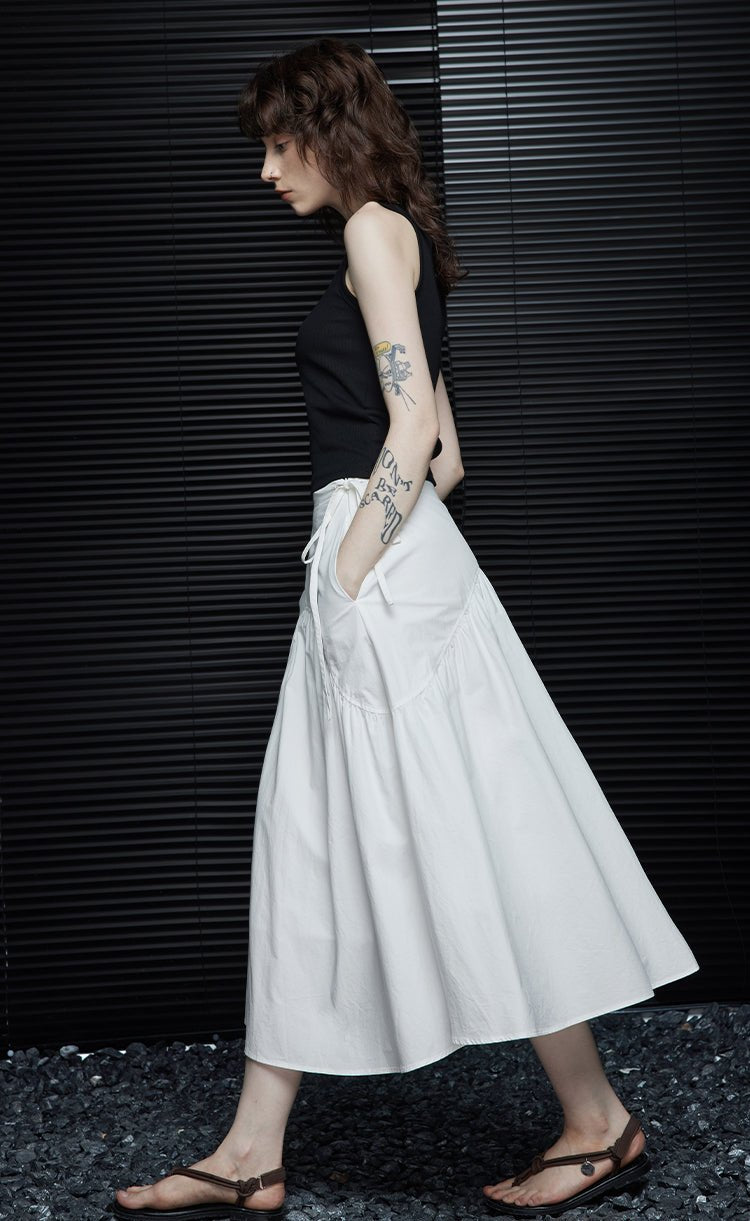 White A-Line Draped Skirt_BDHL6250