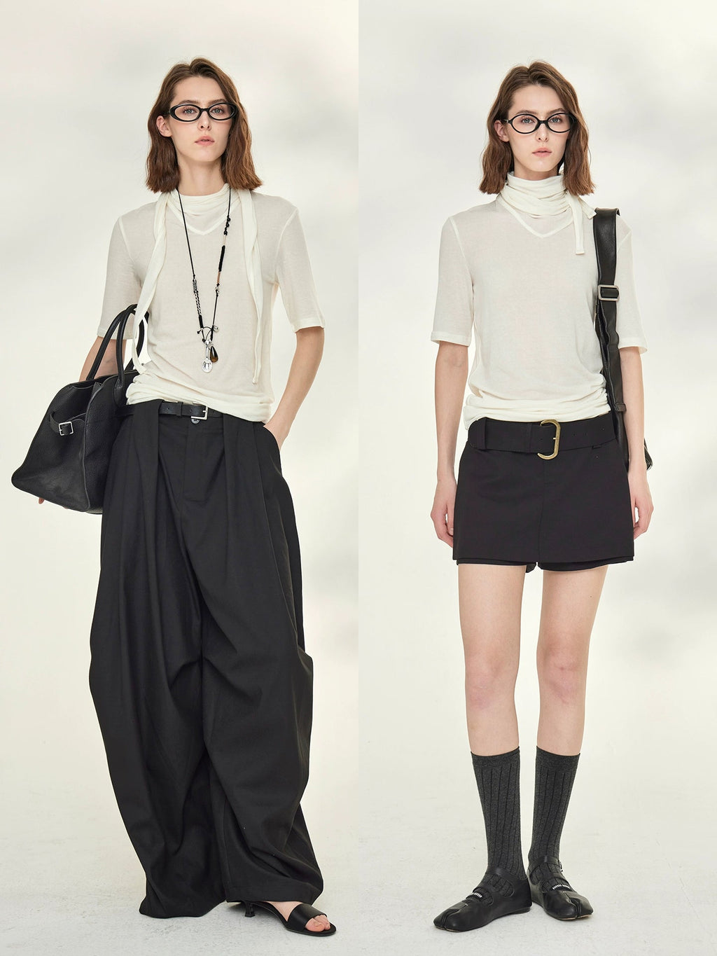 Ribbon-Tie Short-Sleeved Or Long-Sleeved Tops_BDHL7790