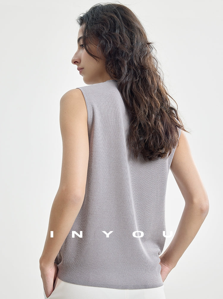 Round Neck Slim Sleeveless Tops_BDHL7484