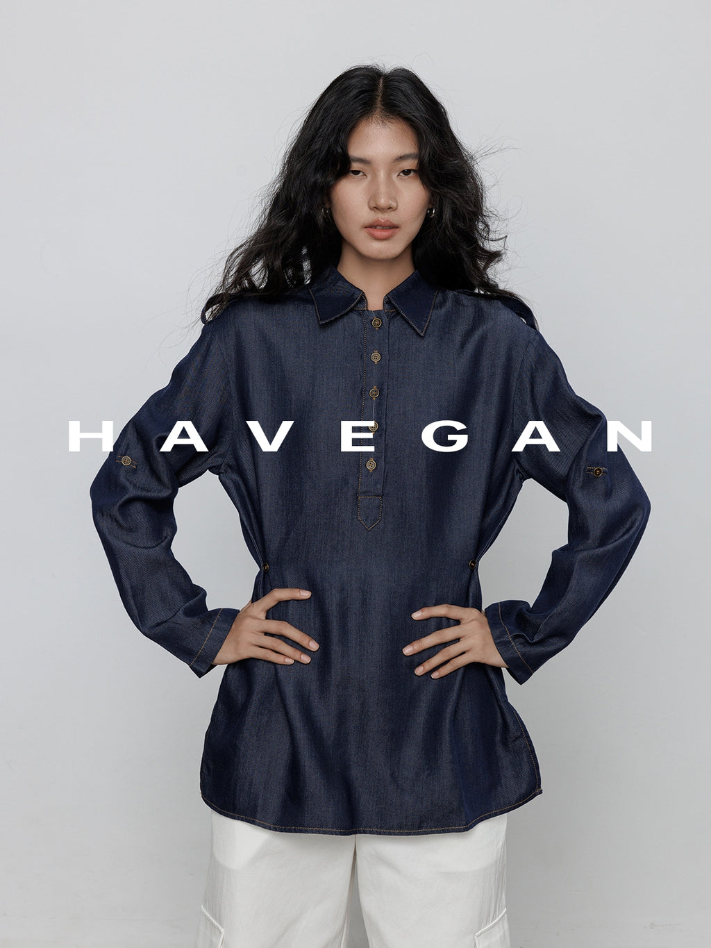 Denim Long-Sleeved Denim Shirt_BDHL7710