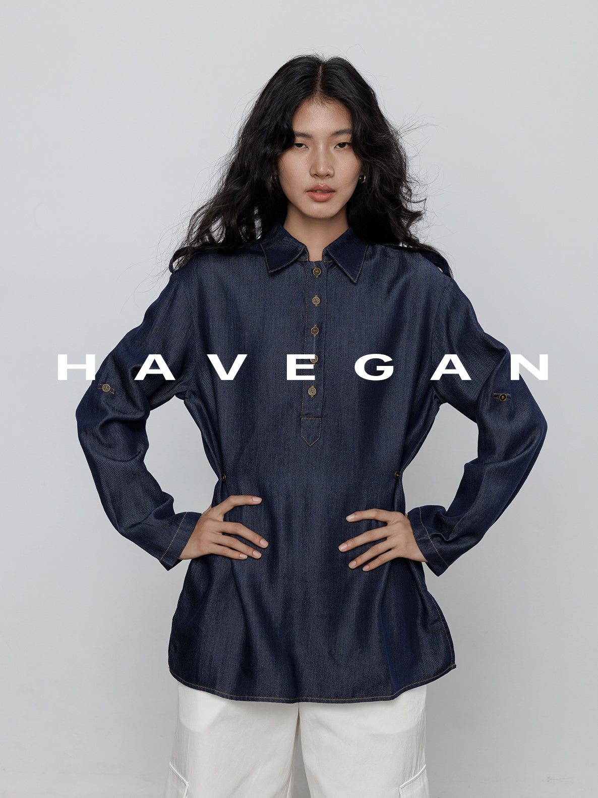 Denim Long-Sleeved Denim Shirt_BDHL7710