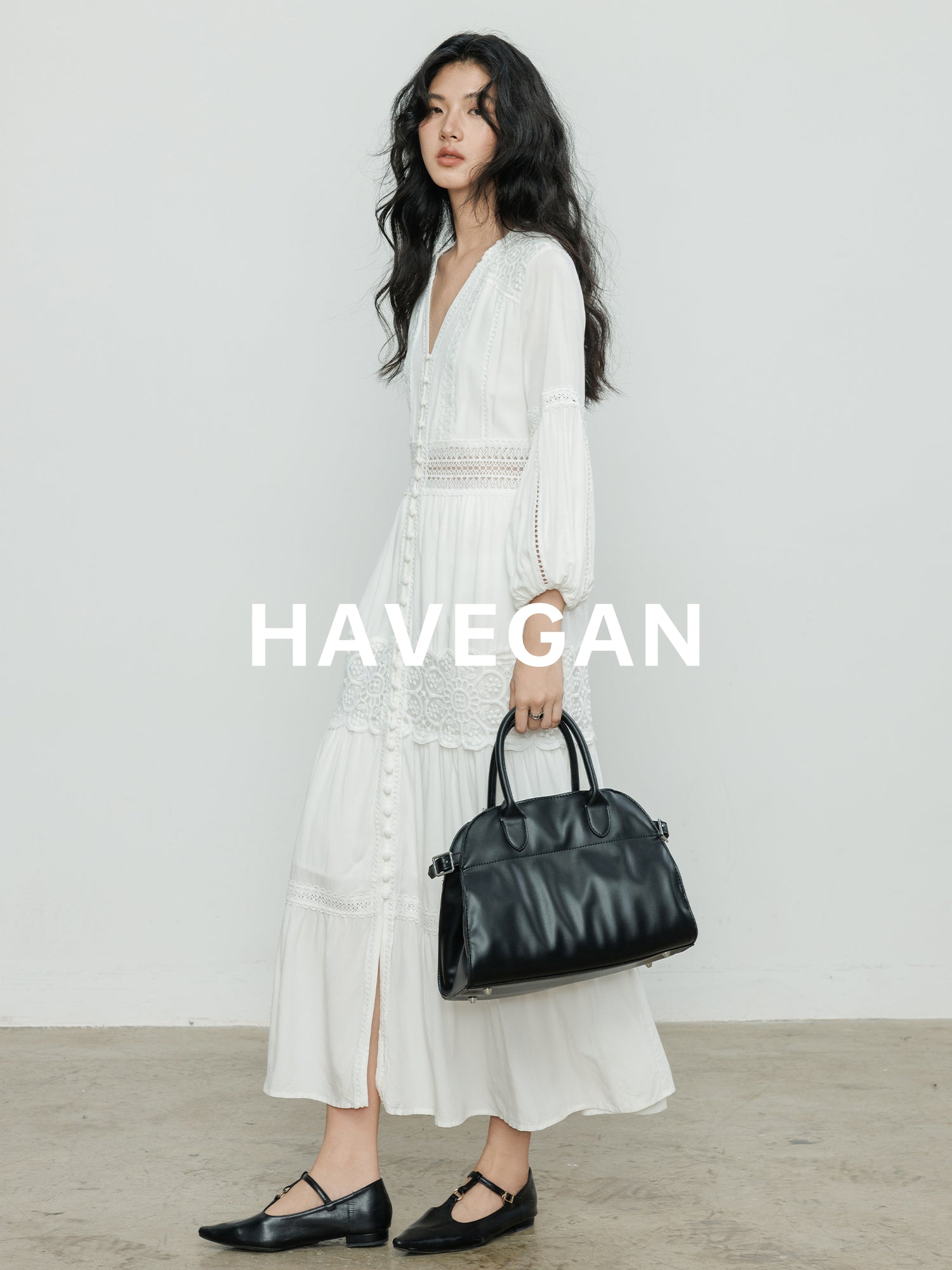 V-Neck Lace A-Line Long Dress_BDHL7066