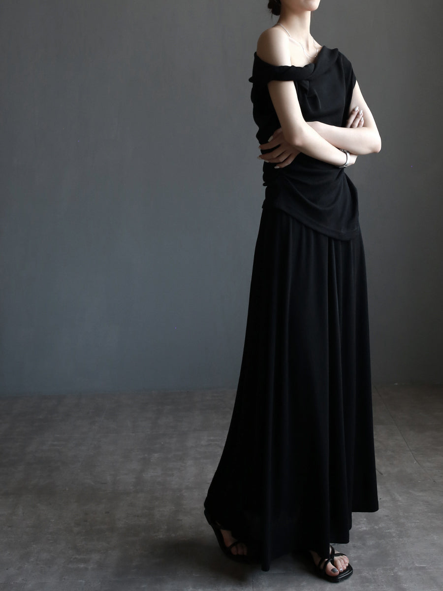 Twisted Collar Top &amp; Drape Skirt Set_BDHL7637