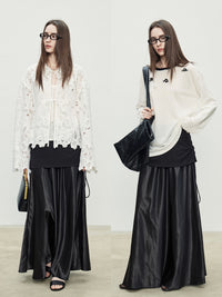 Black Double Fabric Long Skirt_BDHL7075