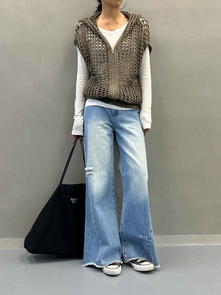 Hooded Hollow Knit Cardigan_BDHL7157