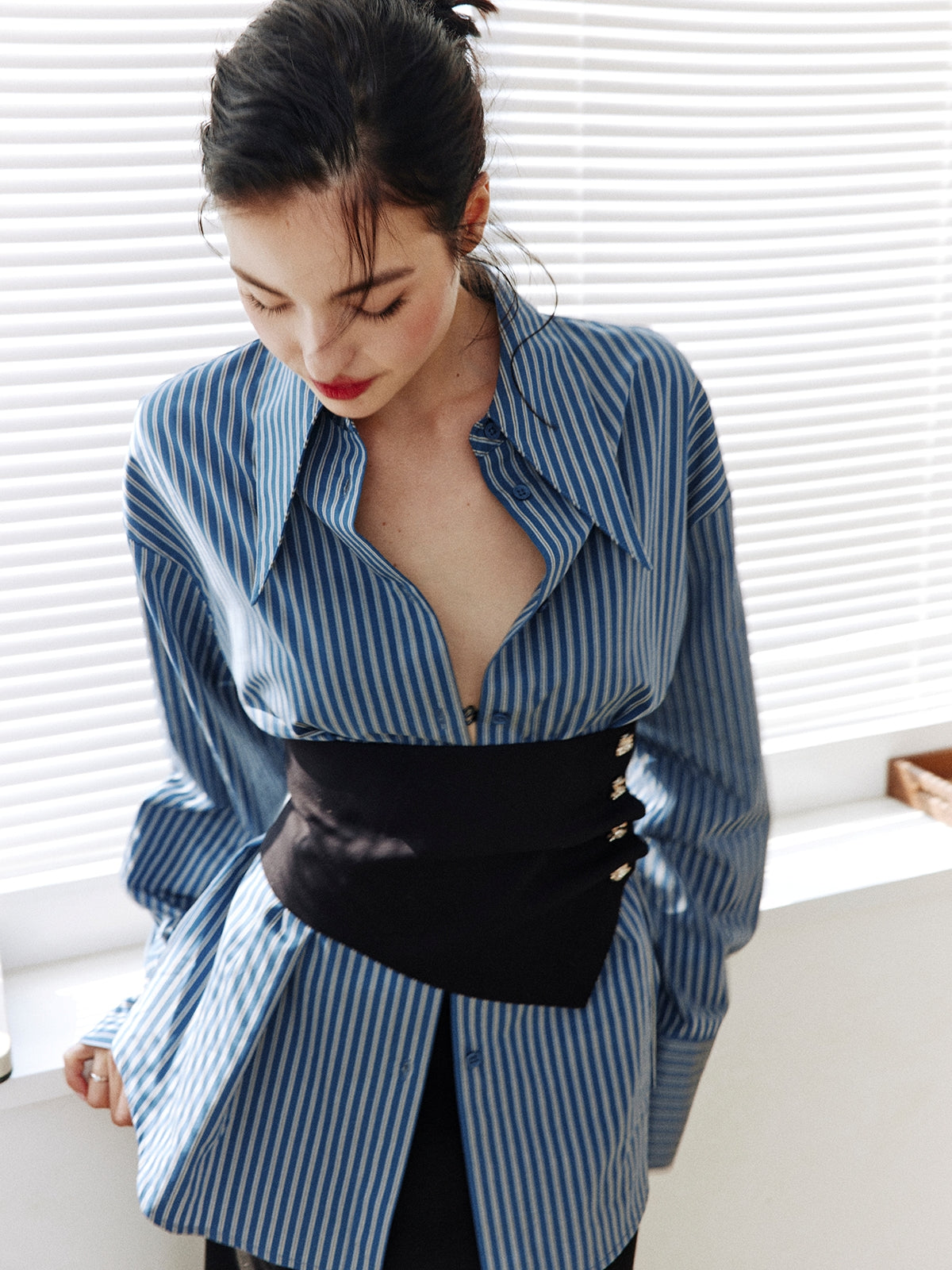 Stripe Waist Corset Shirt_BDHL8000