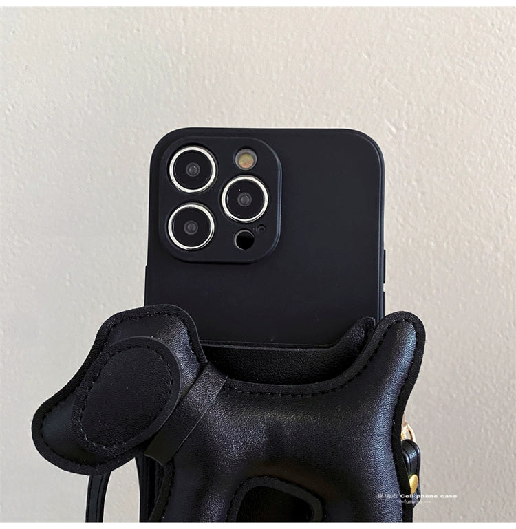 簡約小狗卡包斜背包 iPhone 手機殼_HL3304
