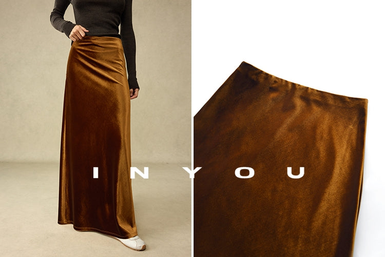 Retro Shiny Draped Long Skirt_BDHL6792