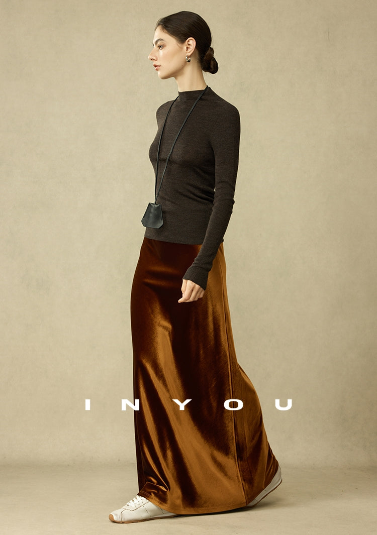 Retro Shiny Draped Long Skirt_BDHL6792