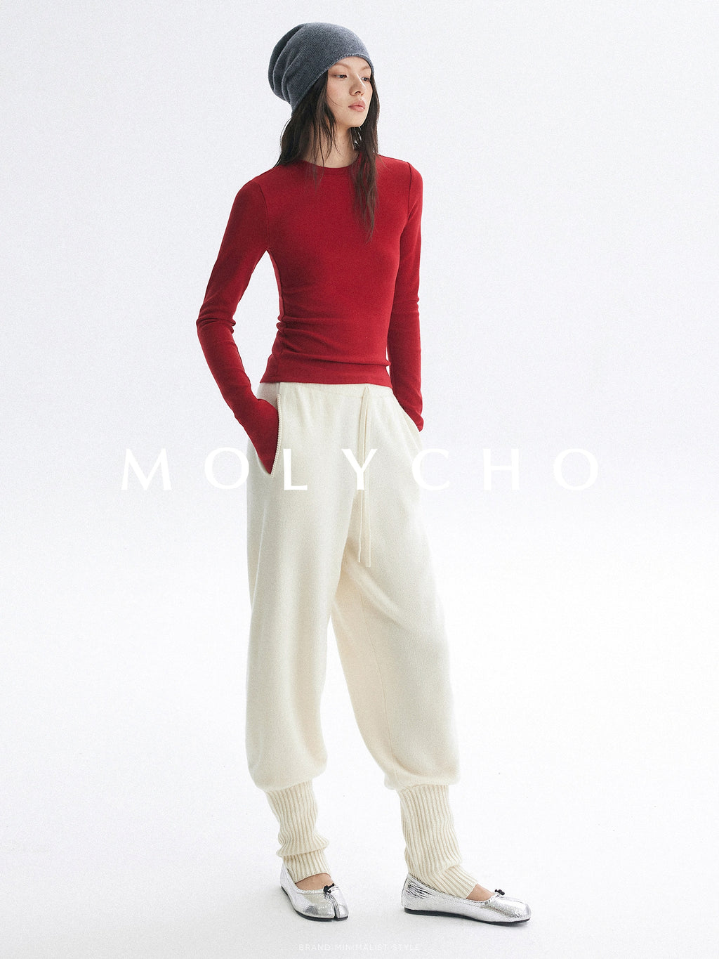 White Jogger Knit Pants_BDHL8098